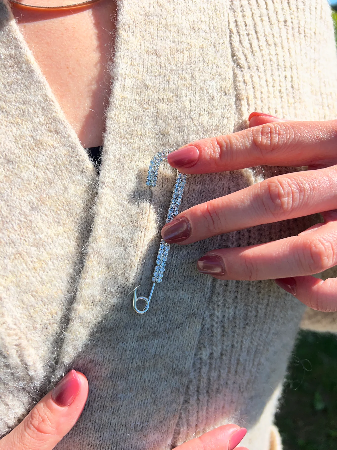 Crystal Safety Pin Silver