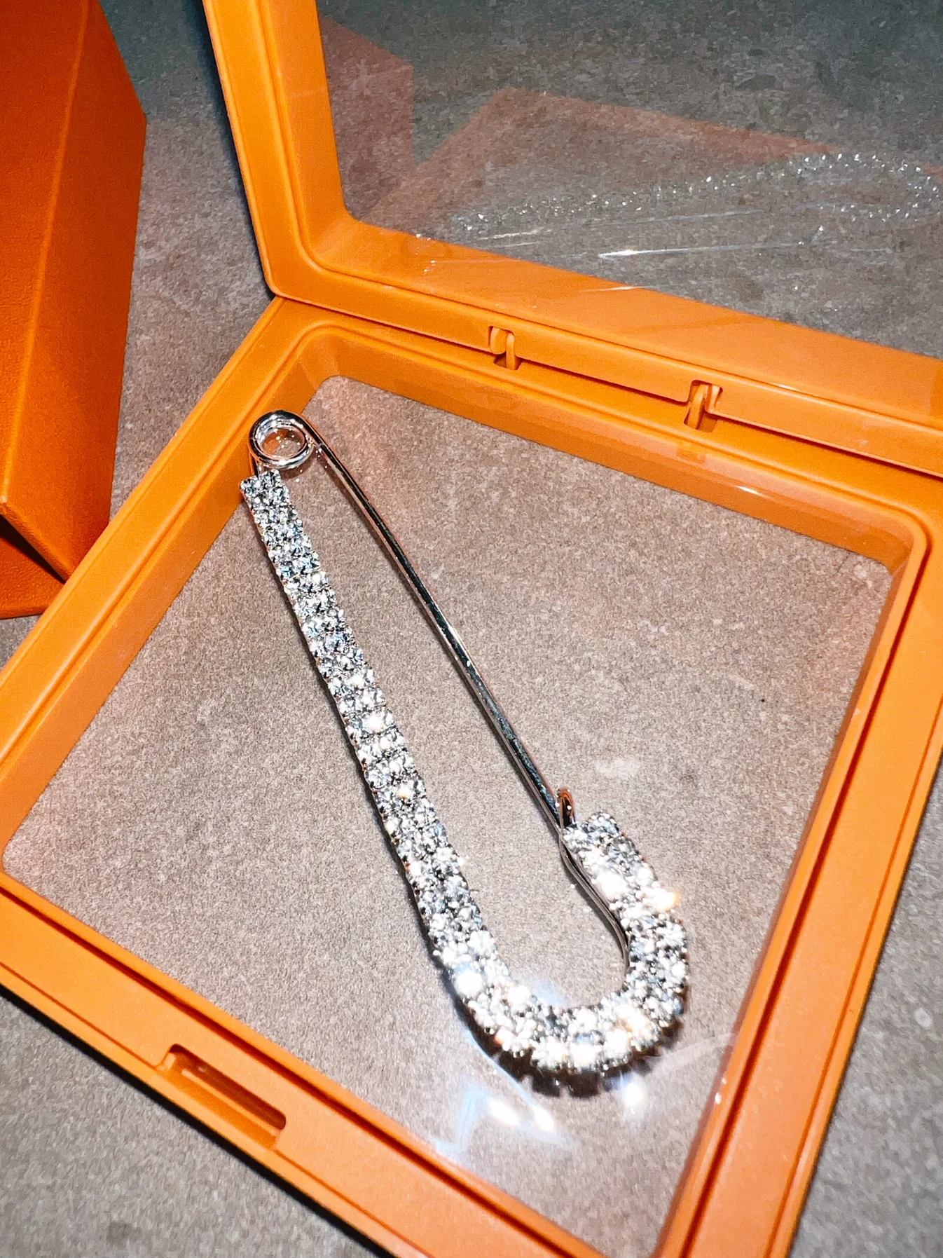 Crystal Safety Pin Silver