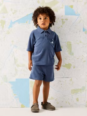 Name it - Set Jared SS Terry Polo T-shirt & Shorts - Vintage Indigo