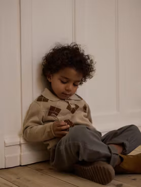 Lil'Atelier - Set Ronan Kids LS Knit Polo White Pepper & Romeo Kids Regular Pants Mulled Basil