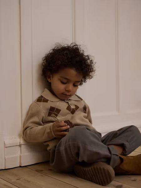 Lil'Atelier - Set Ronan Kids LS Knit Polo White Pepper & Romeo Kids Regular Pants Mulled Basil