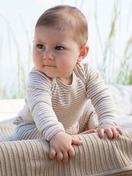 Serendipity Organics - Set body & byxa Stripe - Oat/Offwhite