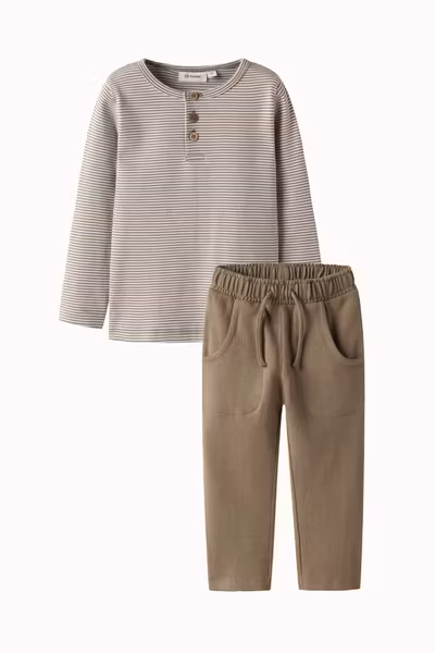 Lil'Atelier - Set Slim Randig Långärmad Tröja & HAB Byxa - Sepia Tint