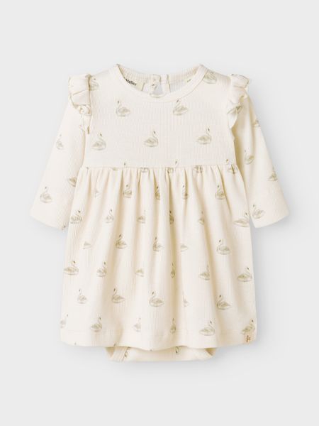 Lil'Atelier - Body Dress Set med Baby Strumpbyxa - Pastel Swan Turtledove
