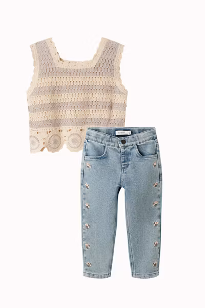 Lil'Atelier - Set Vaport Blue Vest & Flower Loose Jeans