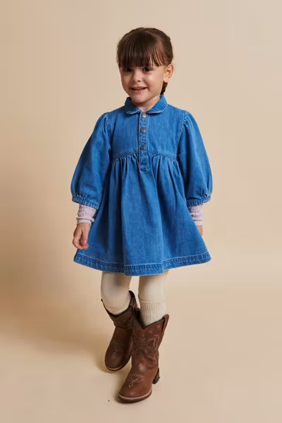 Copenhagen Colors - Organic Denim Dress with Puff Sleeves