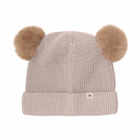 HUTTEliHUT - Beanie Wool Knit with Pompoms - Camel Melange