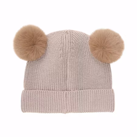 HUTTEliHUT - Beanie Wool Knit with Pompoms - Camel Melange