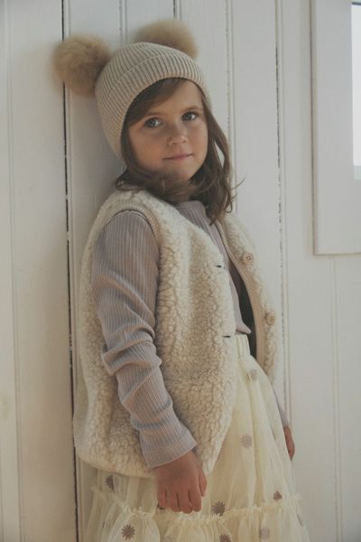 HUTTEliHUT - Beanie Wool Knit with Pompoms - Camel Melange