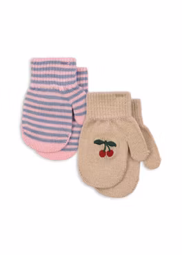 Konges Sløjd - 2 pack Filla Mittens - Cherry/Stripe