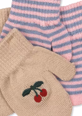 Konges Sløjd - 2 pack Filla Mittens - Cherry/Stripe