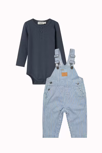 Matchat Set - MarMar Copenhagen Body LS Modal & Copenhagen Colors Twill Baby Overalls Denim Stripe - Blue