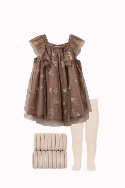 Matchat Set - Sofie Schnoor Blossomsk Dress & Condor Basic Rib Tights - Linnen