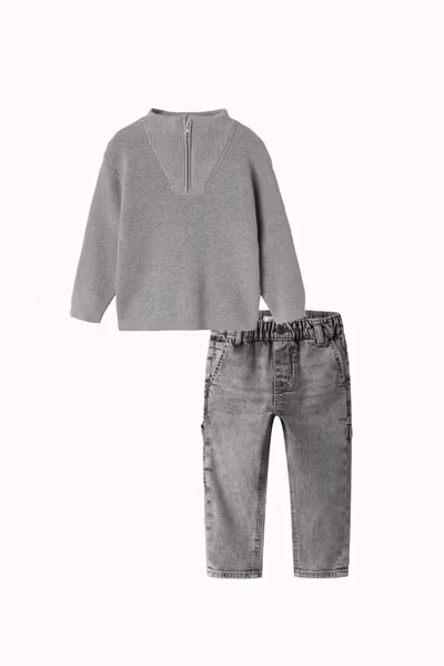 Name It - Set Halfzip Grey Melange & Tap Medium Grey Jeans