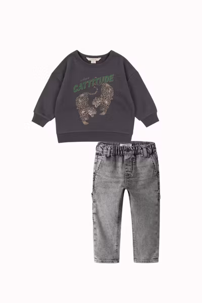 Matchat Set - Konges Sløjd Lou Sweat Shirt Magnet & Name it Tap Medium Grey Jeans