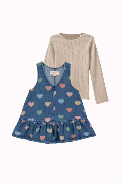Matchat Set - Sofie Schnoor Petriciasy Piontelle Longsleeve Tee Beige & Konges Sløjd Magot Denim Dress Bon Coeur Coloré