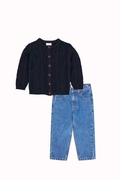 Copenhagen Colors - Set Knitted Cardigan Navy & Regular Fit Junior Jeans