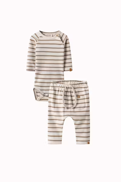 Lil'Atelier - Set Baby Body & Loose Pants - Stripe Sepia Tint