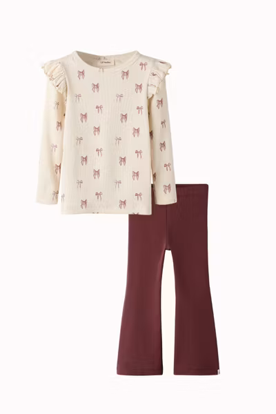 Lil'Atelier - Set Slim Bow Top & Bootcut Solid Pants - Catawba Grape