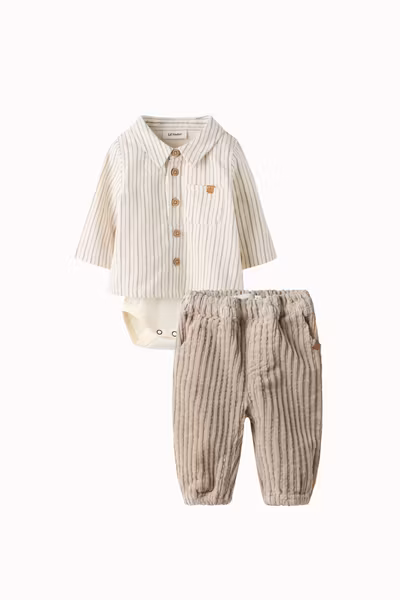 Lil'Atelier - Set LS Body Shirt & Loose Cord Baby Pants - Oxford Tan