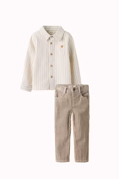 Lil'Atelier - Set LS Shirt & Regular Raul Cord Pants - Oxford Tan