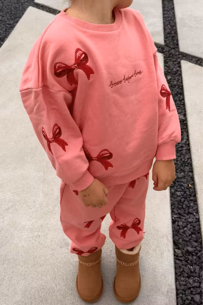 Konges Sløjd - Set Lou Bow Sweat Shirt & Pants - Strawberry Ice