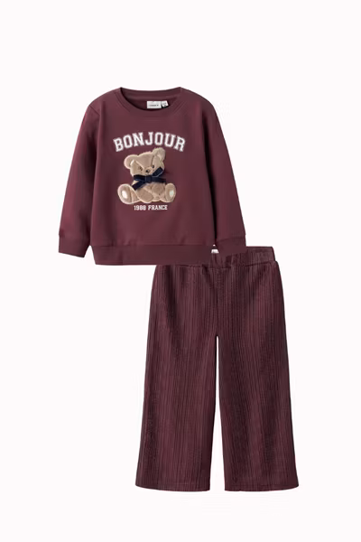 Name it - Set Bonjour Sweatshirt & Wide Pant - Burgundy