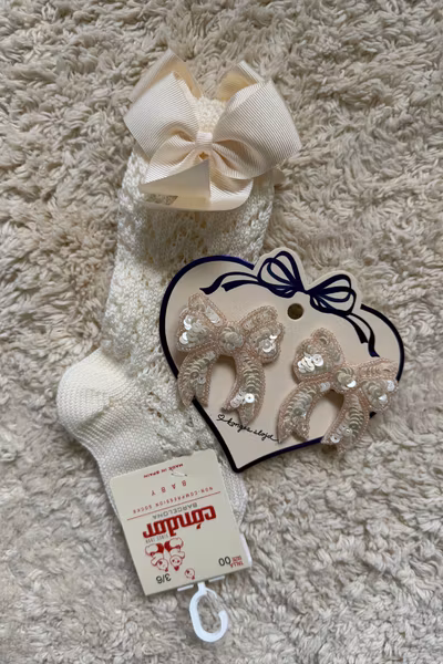 Presentkit - Condor Perle Knee Socks with Bow Champagne & Konges Sløjd 2pack Sequin Bow Hair Clip Cameo Rose