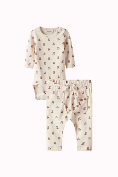 Lil'Atelier - Set ELO LS Slim Baby Body & ELI Regular Baby Pants - Teddy Bear
