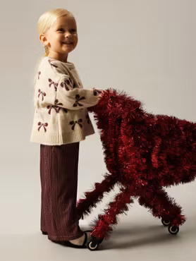 Name it - Set LS Bow Knit Cement & Wide Burgundy Pant