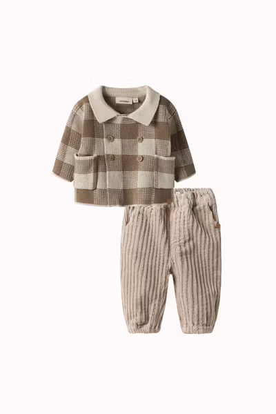 Lil'Atelier - Set Loose Knit Cardigan Mini Sepia Tint & Loose Cord Baby Pants Oxford Tan