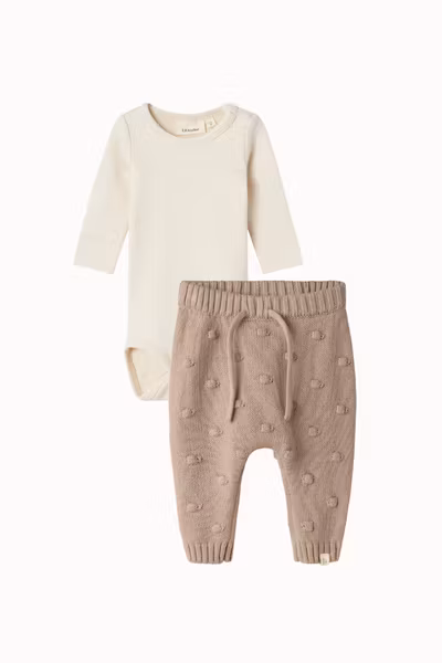 Lil'Atelier - Baby Set Slim Solid body & Knit byxa - Turtledove