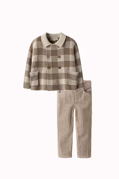 Lil'Atelier - Set Loose Knit Cardigan Sepia Tint & Regular Raul Cord Pants Oxford Tan
