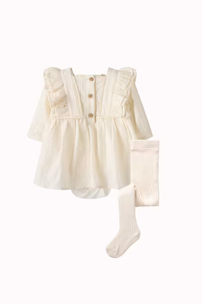 Lil'Atelier - Set LS Body Dress & Baby Strumpbyxa - Turtledove
