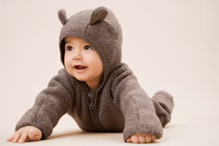 HUTTEliHUT - Pram Suit with Ears Wool Fleece - Brown Melange