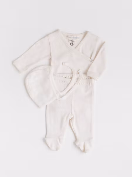 Serendipity Organics - Newborn Set mössa, body & byxa Piontelle - Offwhite