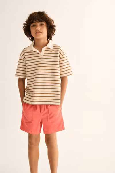 Cozmo - Drakek Striped Cotton Polo T-shirt - Sand