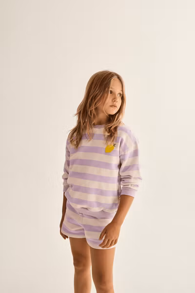 Cozmo - Set Dank Sweatshirt & Orionk Shorts Striped Cotton Fleece - Lavender