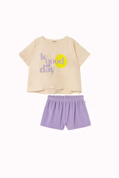 Cozmo - Set Aurak Soft Cotton T-shirt Ivory & Poppyk Shorts Soft Terry Cloth Lavender