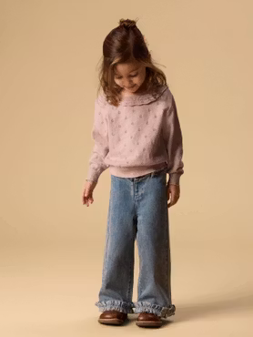 Lil'Atelier - Set Kids Knit Zen Blue & Wide Ancel Denim Jeans