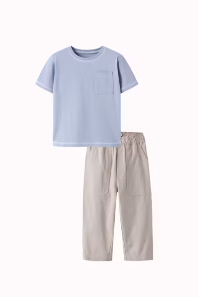 Name it - Set Regular T-shirt Blue Fog & Derik Reg Pants Chateau Gray