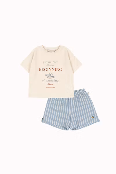 Konges Sløjd - Set Itty Tee Antique White & Elliot Shorts Trio Bleu Stripe