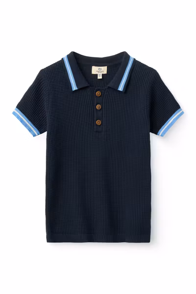 Copenhagen Colors - Knitted Pattern Polo Shirt - Blue