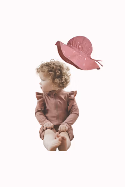 HUTTEliHUT - Set Sun Hat & Swim Suit LS Solid UPF 60+ - Ash Rose