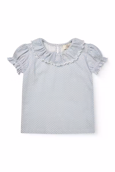 Copenhagen Colors - Crepe Tee with Frill Collar - Dusty Blue