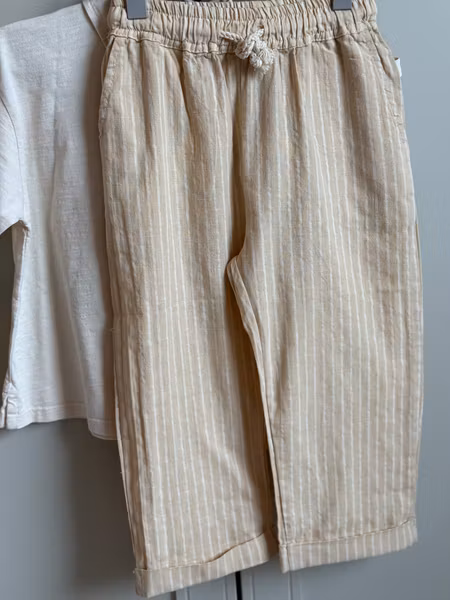 Cozmo - Set Arnold Soft Cotton Polo T-shirt Ivory & Aerok Pants Striped Cotton - Sand