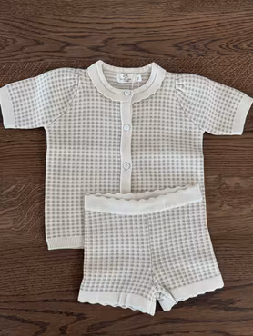 Copenhagen Colors - Set Check Jacquard Cardigan & Shorts - Beige