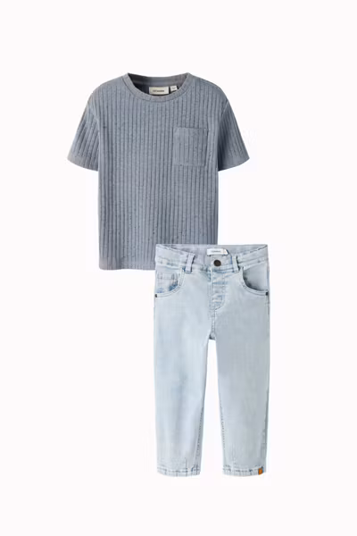 Lil'Atelier - Set Milo SS Loose Top Tradewinds & Frances Loose Jeans Light Blue Denim