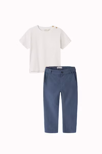Matchande Set - Lil'Atelier Dolan Loose Top T-shirt Coconut Milk & Name it Faher Linen Pants Vintage Indigo