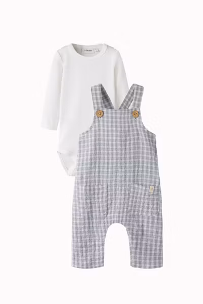 Lil'Atelier - Set Slim Solid Baby Body & Frey Loose Hängselbyxa - Coconut Milk
